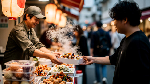 Dampfendes Street Food auf einem asiatischen Nachtmarkt