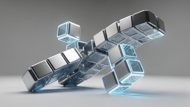 Abstract glowing digital data matrix of interconnected futuristic cube structures