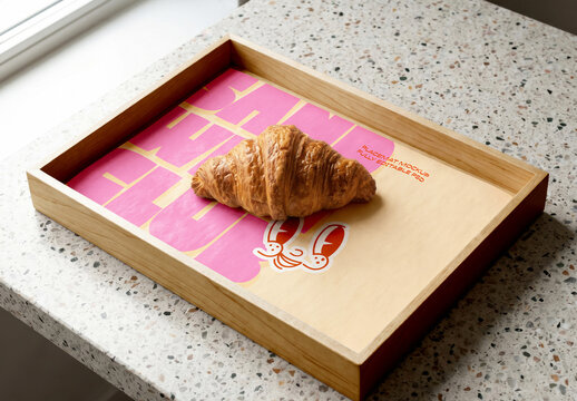Wooden Display Tray Mockup with Interior on Windowsill
