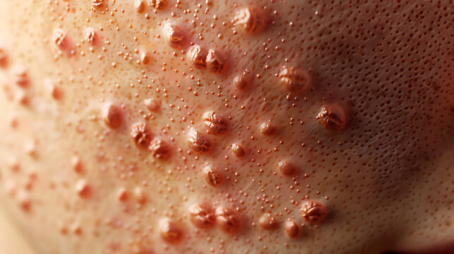 A close-up medical image of a mild herpes zoster rash on the side of a person's torso. A small cluster of red, inflamed blisters and pink, irritated skin, barely noticeable blisters, indicate an early