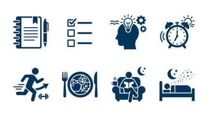 Set of daily routine lifestyle habit icons. © Pidi