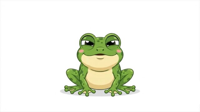 Cute 2D cartoon frog jumping, happy green frog character loop animation on solid white background