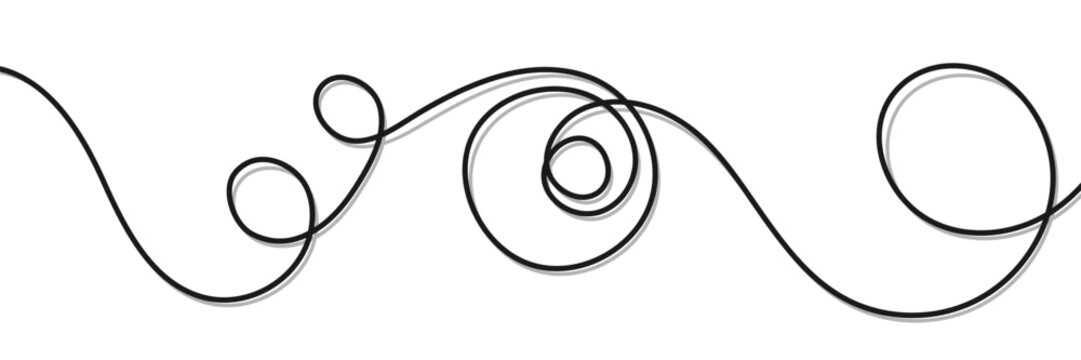 Line cable drawing and squiggle curve long with abstract tangle thin. Wavy curvy thread and black pattern vector with loop squiggly spring. Wire line doodle and rope squiggle divider.