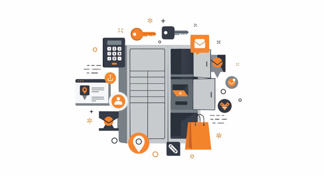 Smart Parcel Locker System Illustration for Automated E-commerce Delivery and Secure Package Collection Service