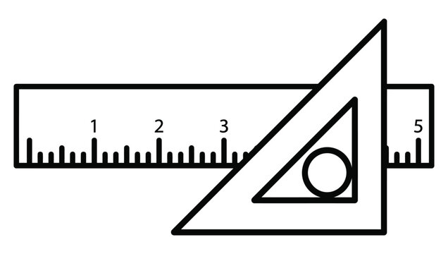 Ruler and set square icon, drafting and geometry tools