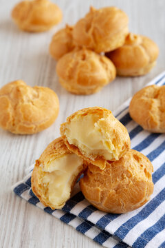 Homemade Mini Cream Puff with Whipped Filling, side view.