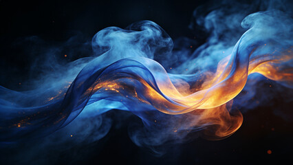 Fototapeta premium Abstract Flowing Smoke Texture Background with Blue and Orange Glowing Waves, Futuristic Energy Vapor, Dynamic Fluid Motion, Dreamy Mist, Modern Digital Abstract Wallpaper