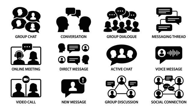 Black icons of people communicating online.
