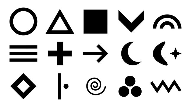 Black and white geometric shapes icons.