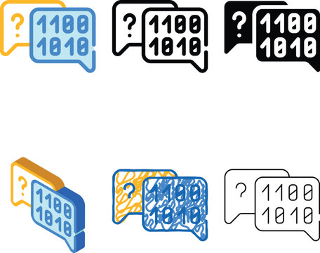 binary multipack code and question mark quote frame color icon vector. binary code and question mark quote frame sign. isolated symbol illustration