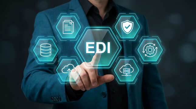 Businessman touching EDI electronic data interchange screen concept for business