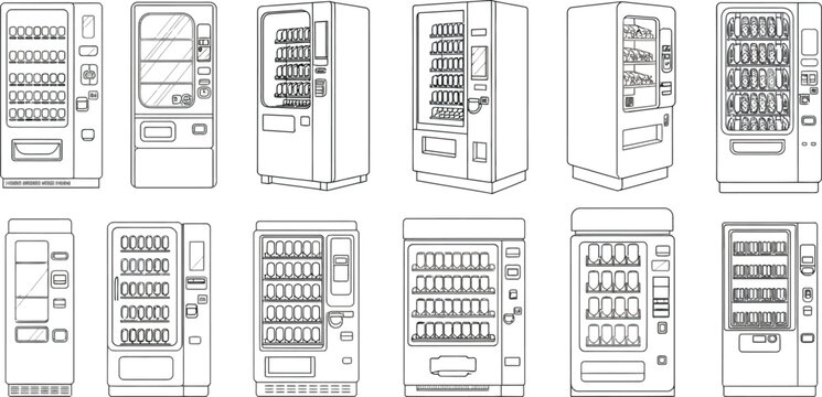 Server, computer hardware, network equipment, technology icons, 12 server illustrations, line drawings