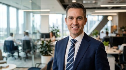 Fototapeta premium Portrait of a Confident Businessman in a Modern Office Environment.