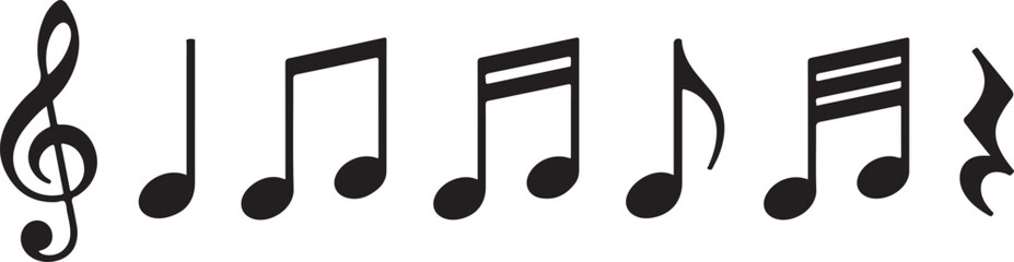 Simple musical notes sheet with treble clef icon set © Soriyea