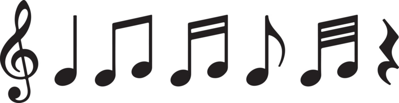 Simple musical notes sheet with treble clef icon set