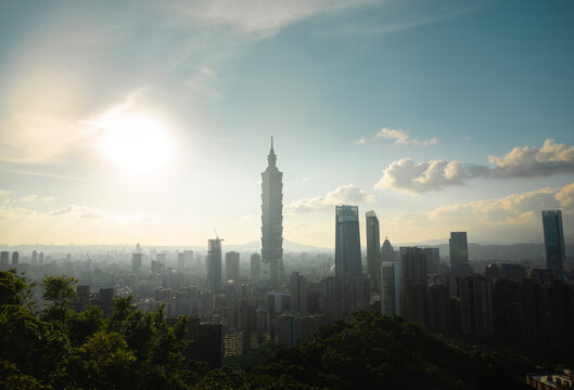 Backlit Taipei skyline