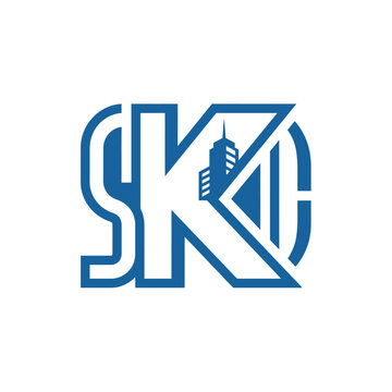 SKC Letter Logo with Building Silhouette Icon