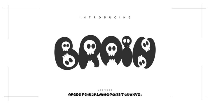 Brain: A cute Halloween font. Spooky bubble display typeface with funny skulls for kids party branding and spooky designs.