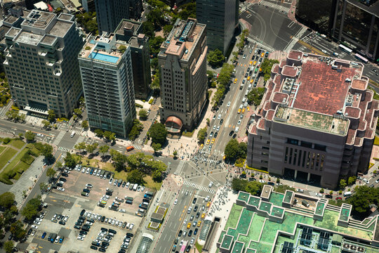Busy intersection in Taipei from above