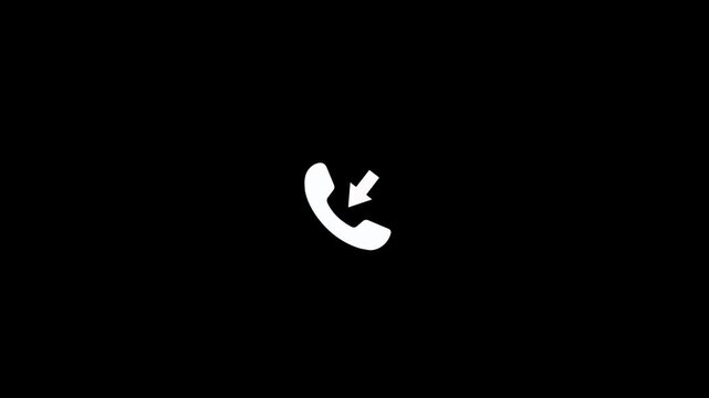 Direction incoming call icon animation with moving arrow isolated on black background. Incoming call notification icon for phone communication alert. Out going call icon with alpha channel