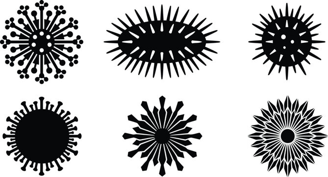 Abstract Spiky Geometric Shapes and Virus Silhouette Icon Set