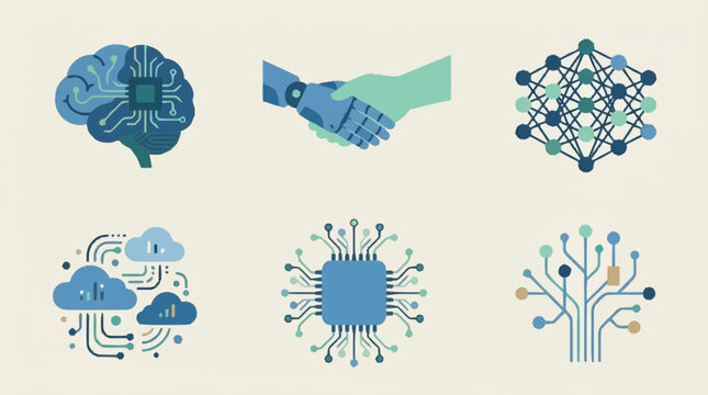 Artificial Intelligence Technology Icons Set.