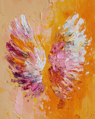 Obraz premium Warm and luminous angel wings illustration combining textured paint application with a sophisticated natural palette.