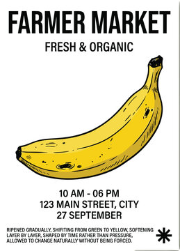 Vintage farmers market poster template with yellow banana illustration fresh organic food event flyer vector