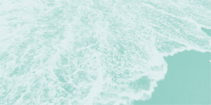 Halftone overlay texture of turquoise blue sea, ocean water waves and white foam background pattern 