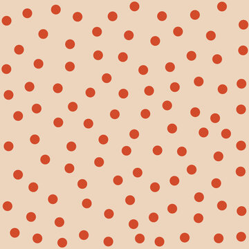 Simple polka dot seamless pattern, abstract red dots on beige background, minimalist geometric surface design