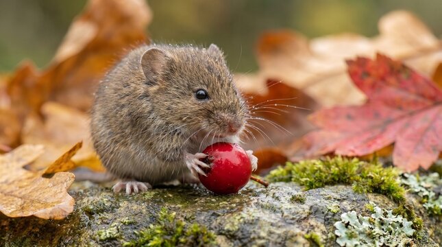 Field mouse holding a nut