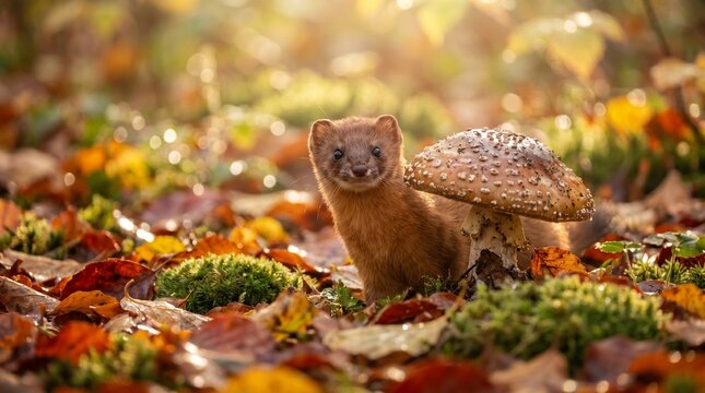 Weasel and mushrooms