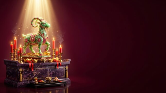 Altar with goat statue in Chinese New Year