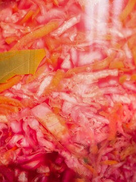 Fermentation of cabbage in jar 