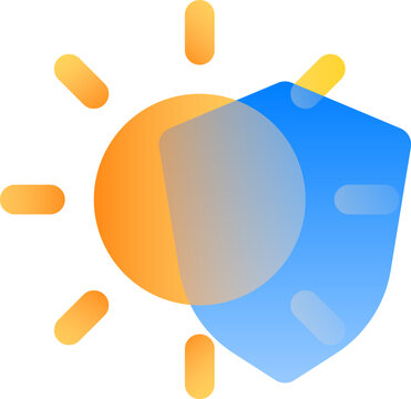 Sun protection shield icon for UV blocker and sunscreen product.