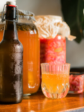 Domestic kombucha and sauerkraut 