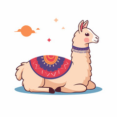 Naklejka premium Cute Llama Illustration with Colorful Blanket
