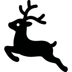 Black jumping reindeer silhouette icon with antlers © Yohan TISON