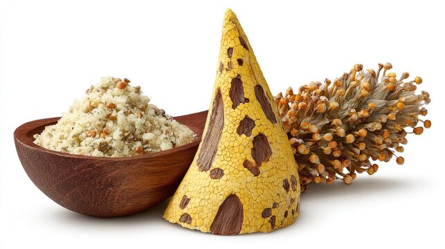 Corn meal in bowl with textured corn cone.