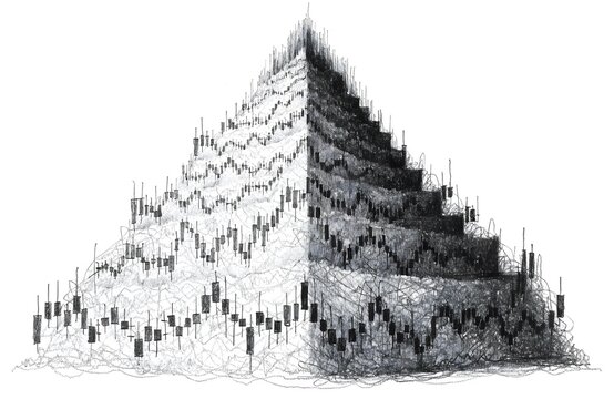3D pyramid made of candlestick stock chart icons