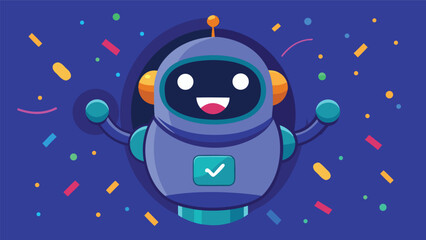 Fototapeta premium Cartoon robot with a friendly expression and a prominent check mark on its chest