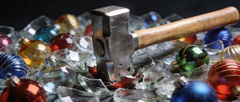 Industrial Hammer Shattering Festive Christmas Baubles and Ornaments