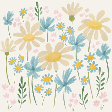 Hand drawn wild flowers illustration 