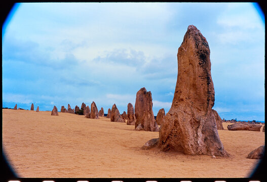 Rock Formations in a Desert Landscape, The Pinnacles WA