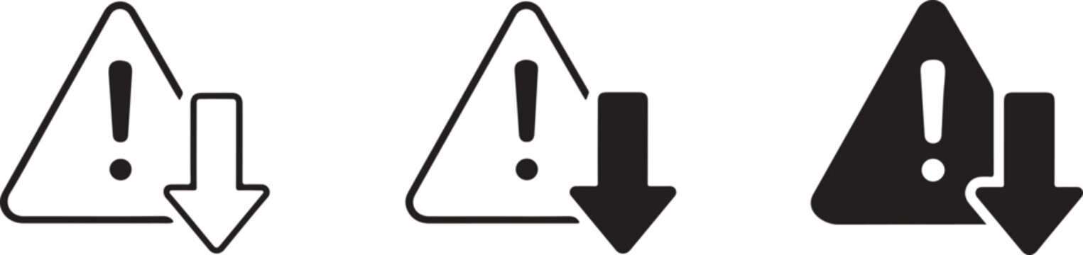 Low Urgency Warning Icon with Decrease Arrow and Alert Symbol.