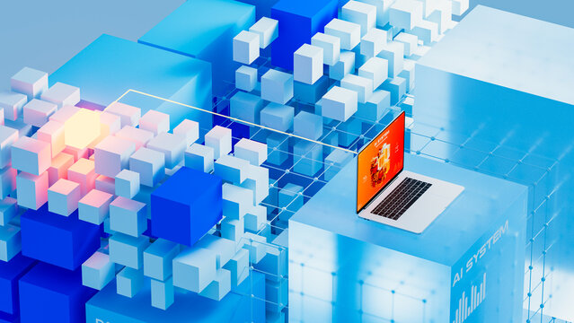 Innovative design shows artificial intelligence data system with cubes