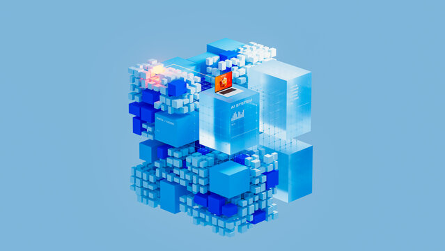 Innovative design shows artificial intelligence data system with cubes