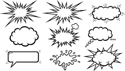Set of various comic book style speech bubbles and sound effect bursts © FatemaStock