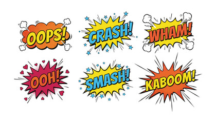 Collection of comic book style explosion speech bubbles with explosion, colorful © FatemaStock
