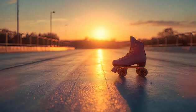 Roller Skate On Court During Sunset Light